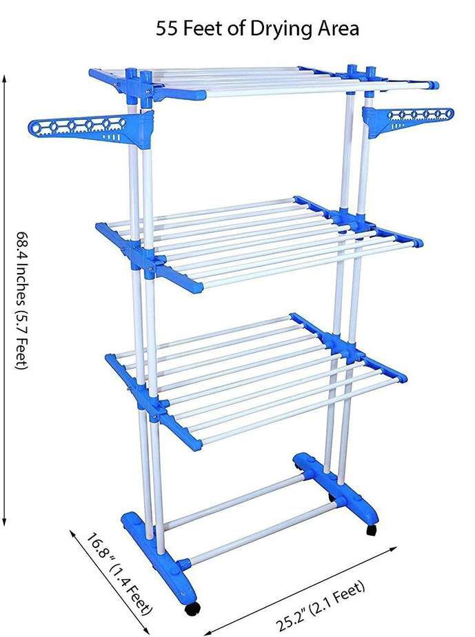 3-Tier Multi-functional Foldable Clothes Drying Rack with Wheels