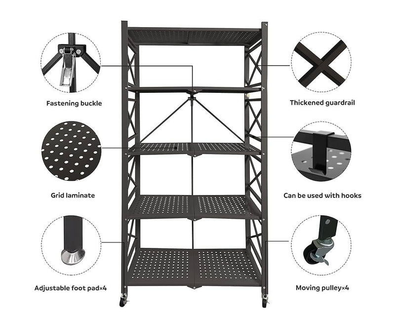 Multi-functional 5-Tier Foldable Rolling Storage Shelf