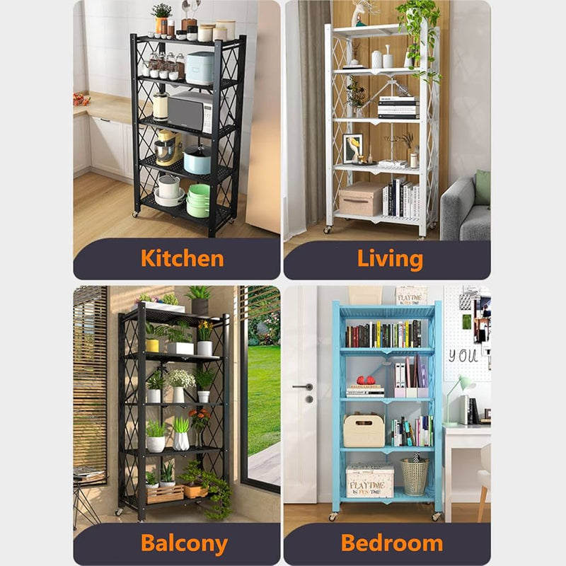 Multi-functional 5-Tier Foldable Rolling Storage Shelf