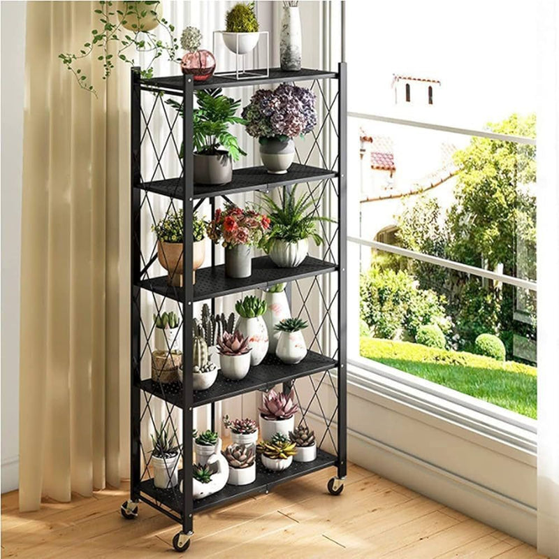 Multi-functional 5-Tier Foldable Rolling Storage Shelf