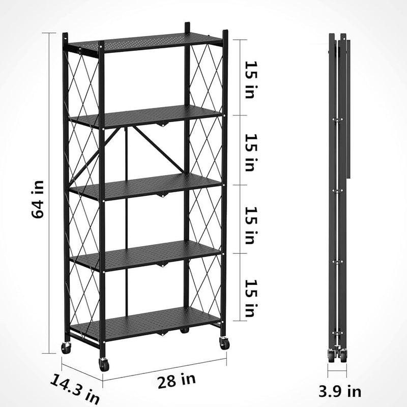 Multi-functional 5-Tier Foldable Rolling Storage Shelf