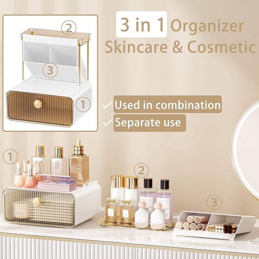 منظم مستحضرات التجميل والعناية بالبشرة الفاخر القابل للفصل 3 في 1