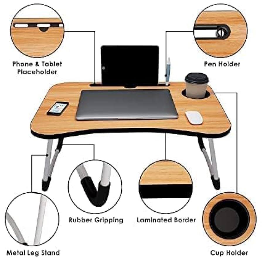 طاولة كمبيوتر محمول قابلة للطي مع حامل تثبيت وأرجل مانعة للانزلاق