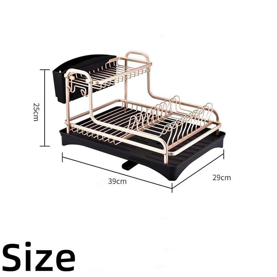 2-Tier Aviation Aluminum Dish Drying Rack with Rotatable Drain Spout