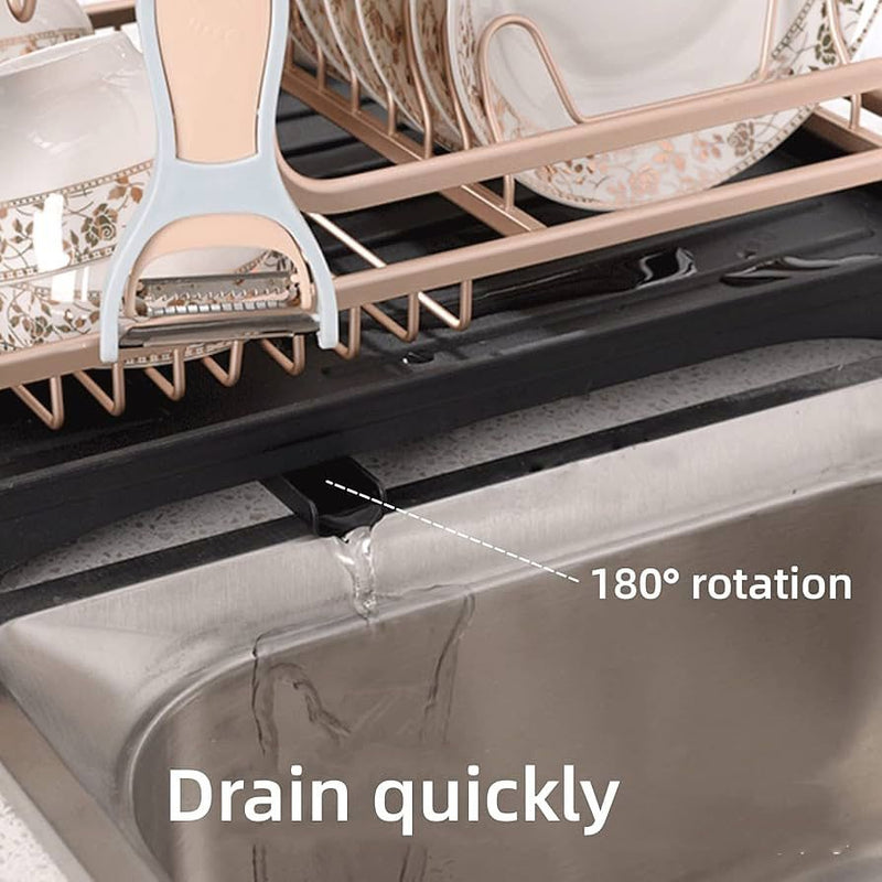 2-Tier Aviation Aluminum Dish Drying Rack with Rotatable Drain Spout