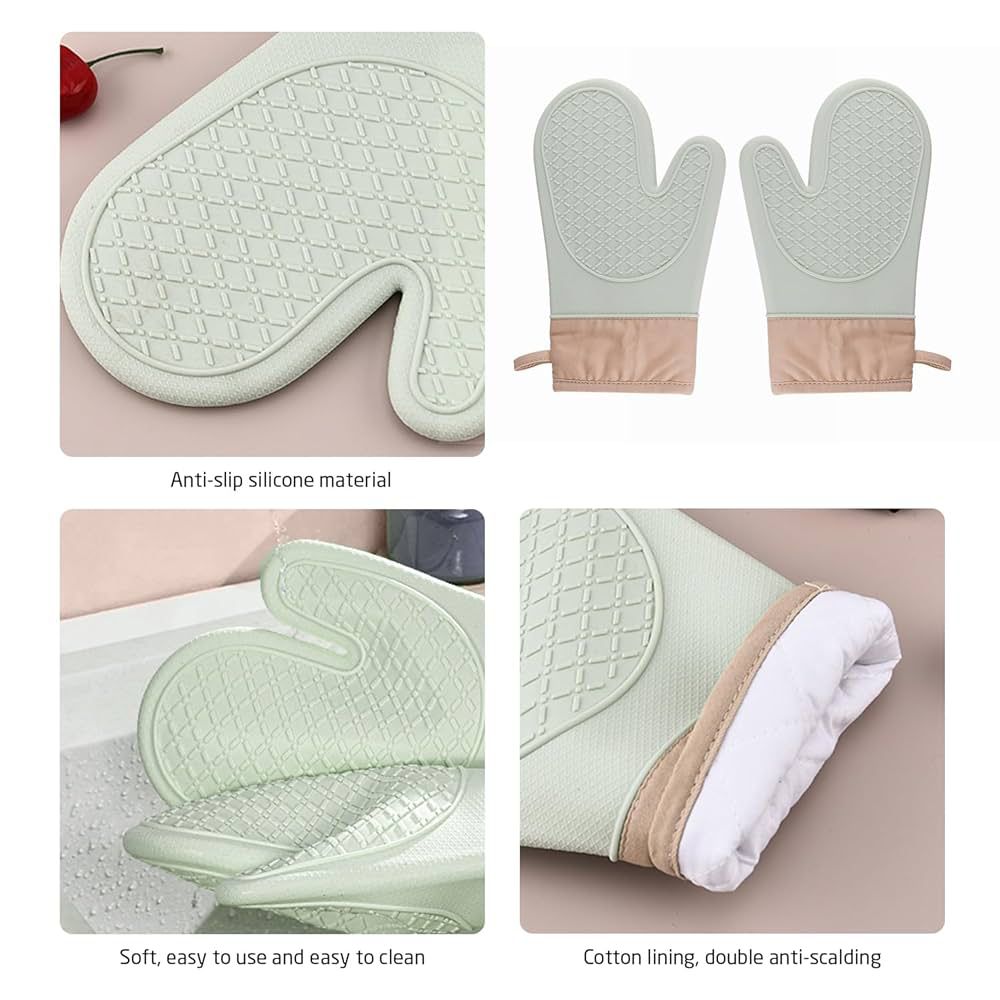 1 Pair Silicone Oven Gloves, Heat-Resistant Oven Gloves