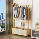Multi-Functional Clothing Organizer with Rattan Storage Bin