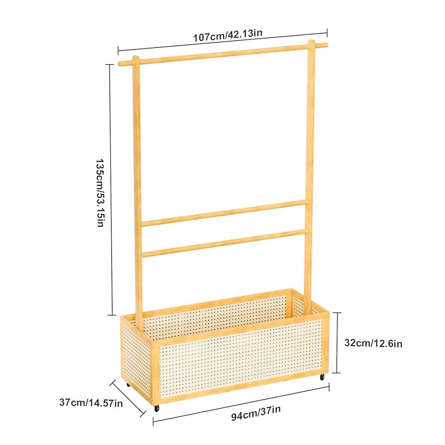 Multi-Functional Clothing Organizer with Rattan Storage Bin