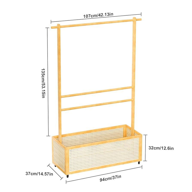 Multi-Functional Clothing Organizer with Rattan Storage Bin