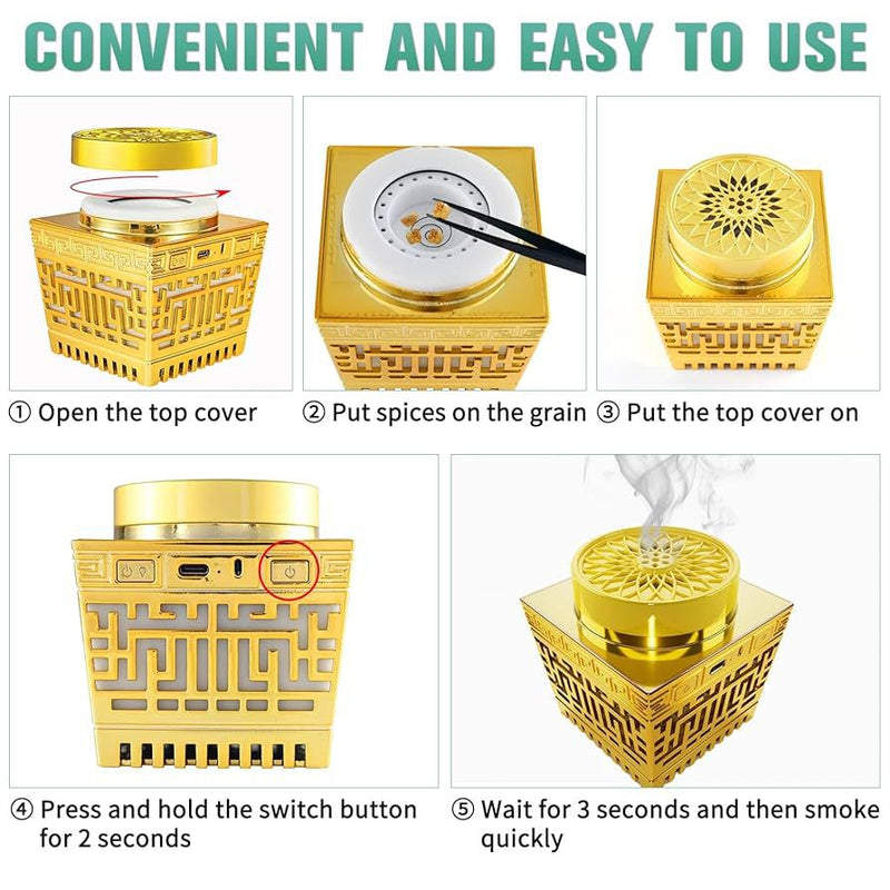 Type C Electric Oud Burner Digital Quran Player for Home Office and Car | Bakhoor BoSidin Incense Burner Quran speaker with led light