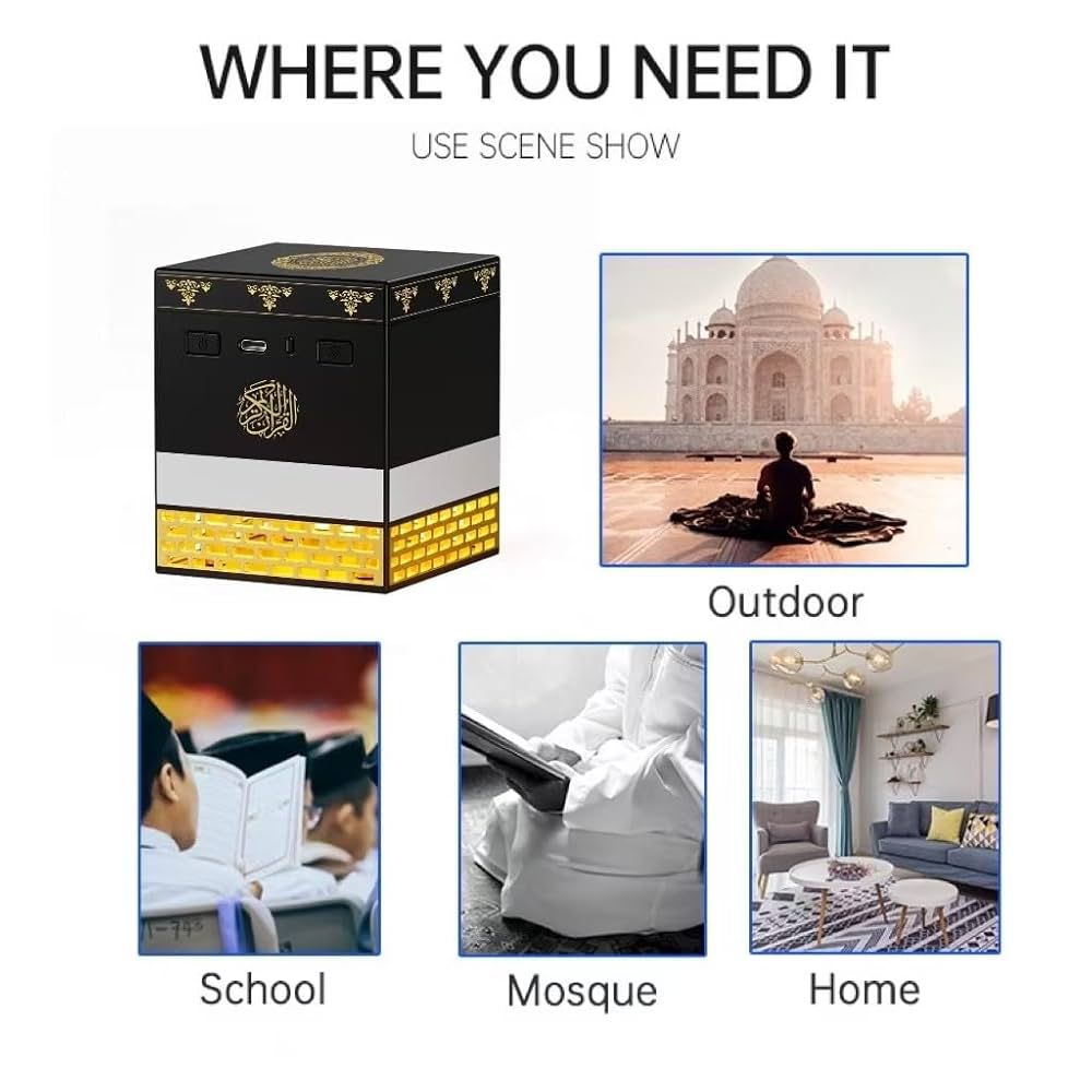 Kaaba Quran Speaker with Remote Control for 114 Quran Surahs, Night Light MP3 Music Player with 18 Reciters and 16 Translations