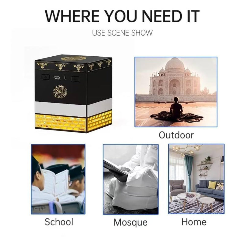 Kaaba Quran Speaker with Remote Control for 114 Quran Surahs, Night Light MP3 Music Player with 18 Reciters and 16 Translations