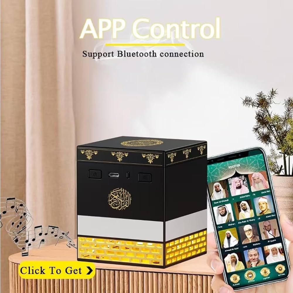 Kaaba Quran Speaker with Remote Control for 114 Quran Surahs, Night Light MP3 Music Player with 18 Reciters and 16 Translations