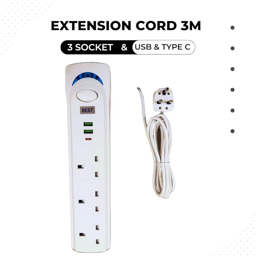 Extension Cord 3M With USB Power Surge Protection- 3 Outlets