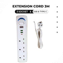 Extension Cord 3M With USB Power Surge Protection- 3 Outlets