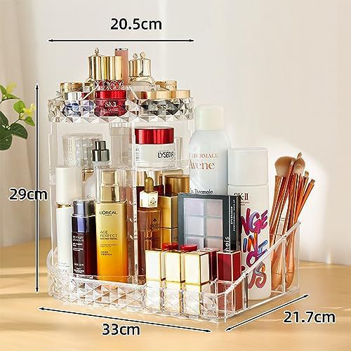 Makeup Organizer,360 Degree Rotating Adjustable Acrylic Clear Cosmetic Storage Display Case with 8 Layers Large Capacity, Fits Jewelry,Makeup Brushes, Lipsticks and More