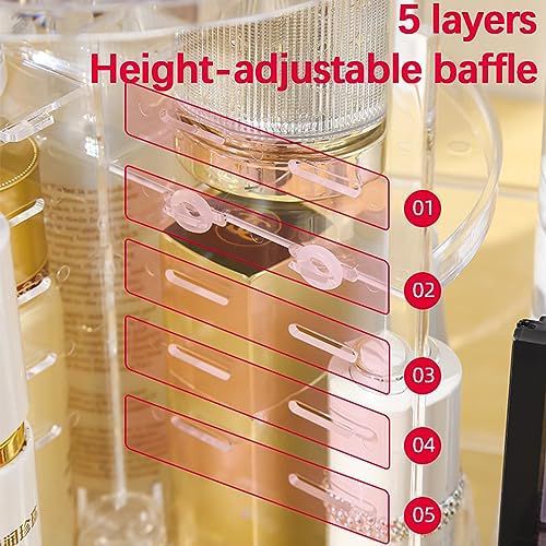 Makeup Organizer,360 Degree Rotating Adjustable Acrylic Clear Cosmetic Storage Display Case with 8 Layers Large Capacity, Fits Jewelry,Makeup Brushes, Lipsticks and More