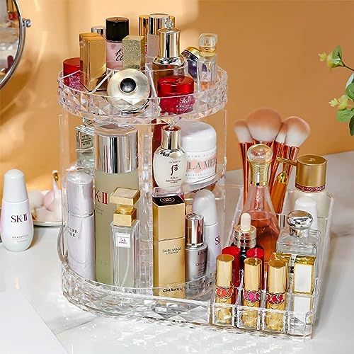 Makeup Organizer,360 Degree Rotating Adjustable Acrylic Clear Cosmetic Storage Display Case with 8 Layers Large Capacity, Fits Jewelry,Makeup Brushes, Lipsticks and More