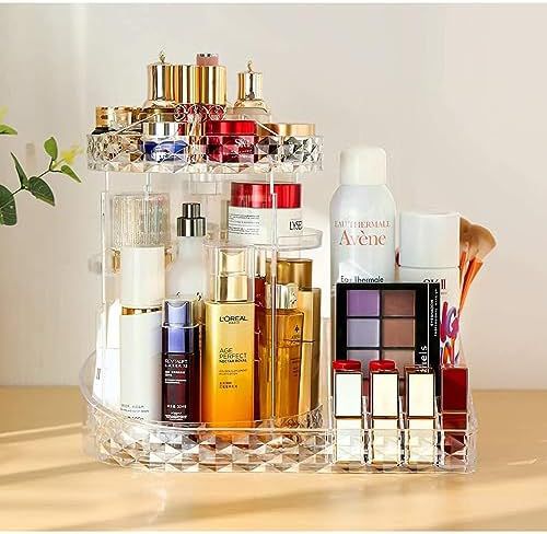 Makeup Organizer,360 Degree Rotating Adjustable Acrylic Clear Cosmetic Storage Display Case with 8 Layers Large Capacity, Fits Jewelry,Makeup Brushes, Lipsticks and More