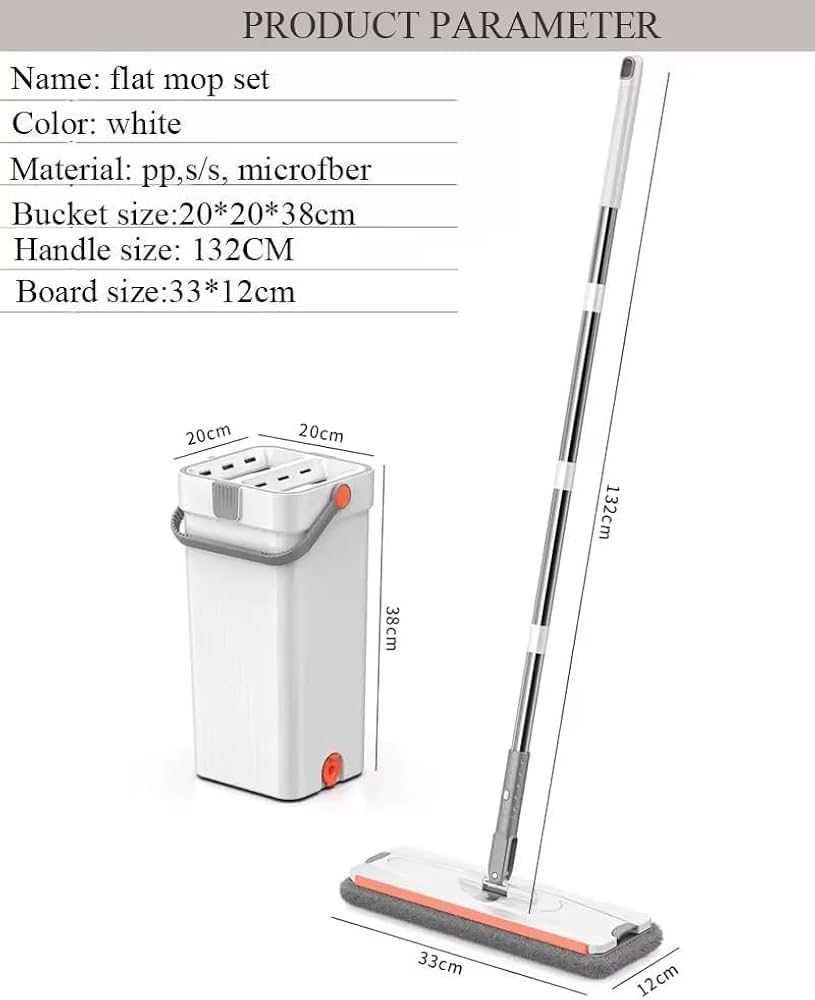 Flat Mop with Microfiber Pads – Hand-Free Squeeze Mop – 360° Rotating Head – Extendable Stainless Steel Handle