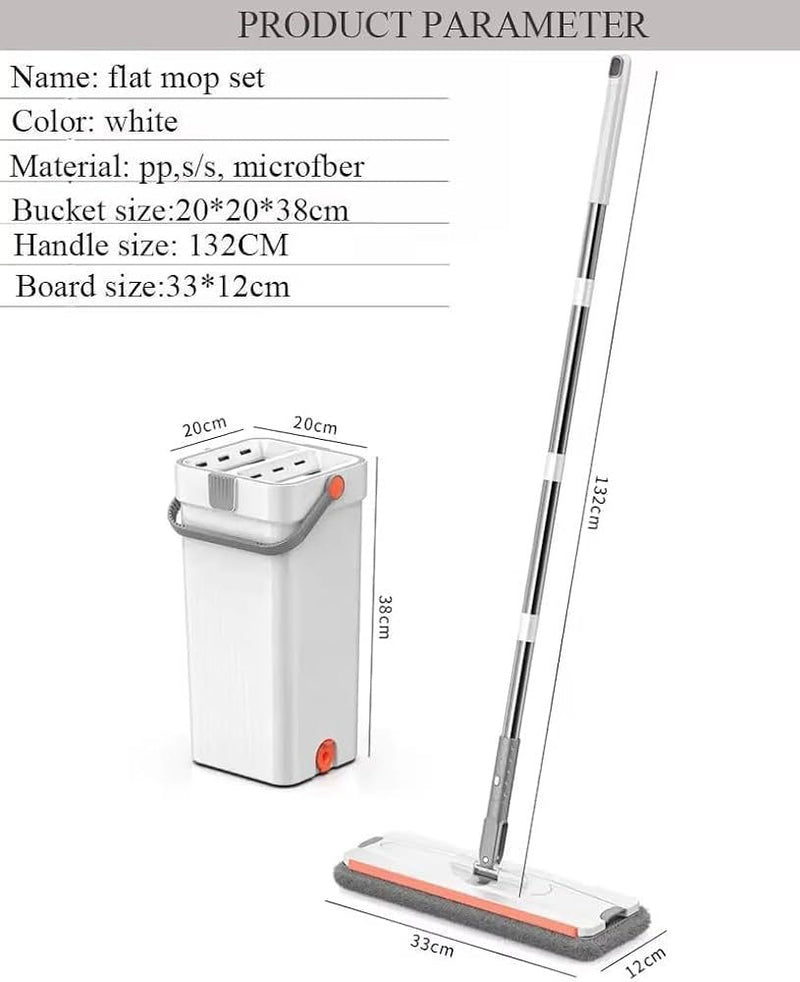 Flat Mop with Microfiber Pads – Hand-Free Squeeze Mop – 360° Rotating Head – Extendable Stainless Steel Handle