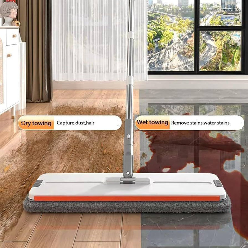 Flat Mop with Microfiber Pads – Hand-Free Squeeze Mop – 360° Rotating Head – Extendable Stainless Steel Handle