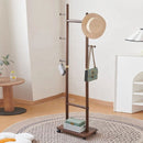 Modern Rolling Wooden Garment Rack with 2 Shelves and Hooks