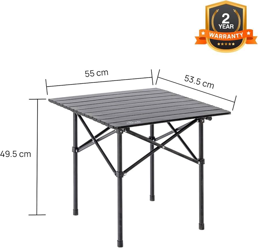 Multipurpose Folding Camping Table with Roll-up Tabletop | Compact & Portable | Best for Hiking, Picnic, Garden, BBQ & Outdoor Use (Black, Medium)