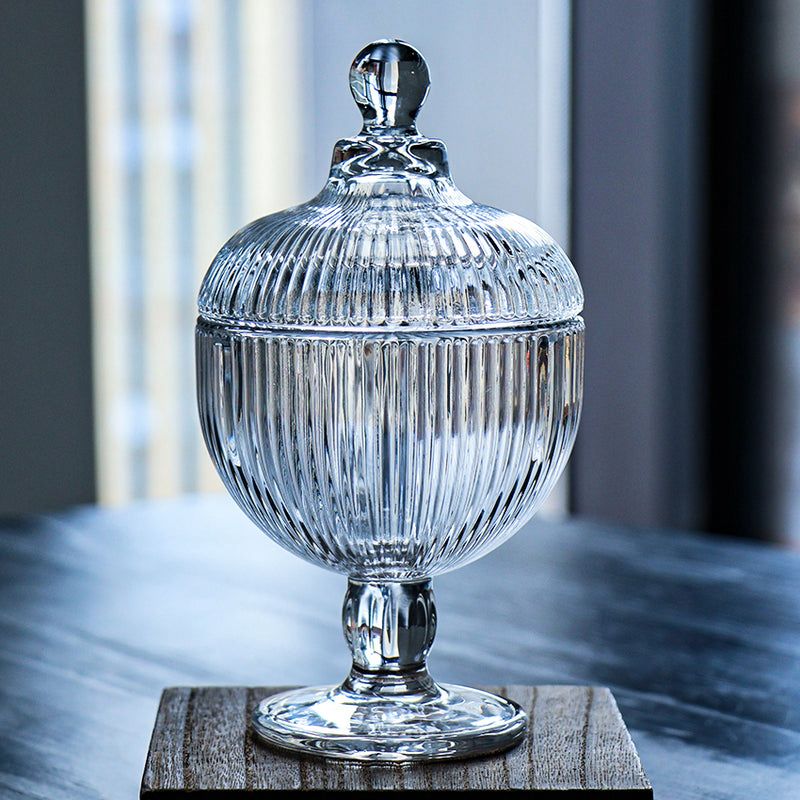 Crystal Vintage Clear Glass Candy Jar with Lid