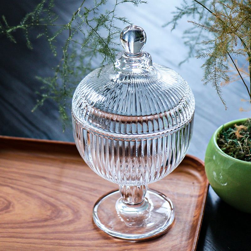 Crystal Vintage Clear Glass Candy Jar with Lid